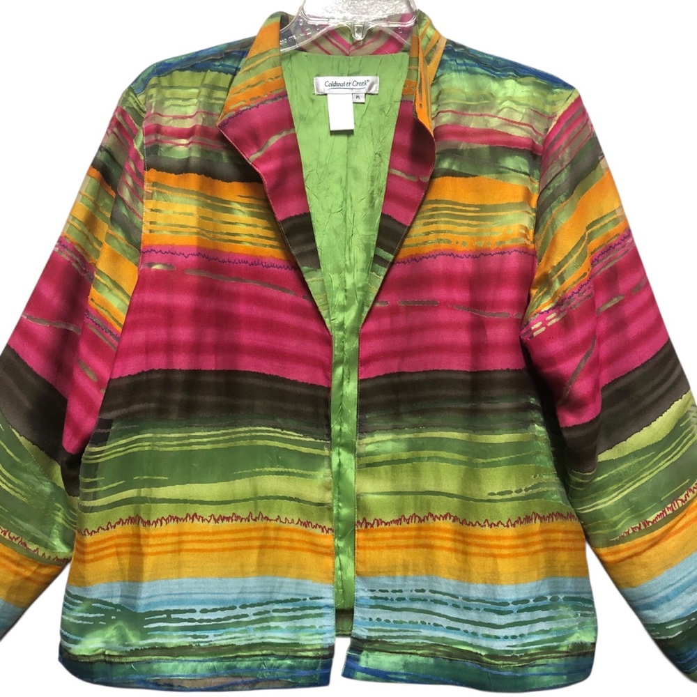 Coldwater Creek Multi-Color Striped Open-Front Jacket.Size PL Kimono Jacket Boho